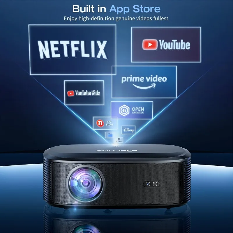 4K Projector with Wifi and Bluetooth Outdoor Movie Projector with NETFLIX/Prime Video YouTube Built-in 100,000+ Apps Supported