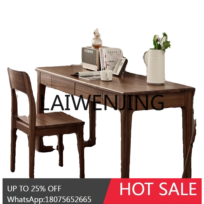 

RWJ Nordic Black Walnut Solid Wood Desk Bedroom Computer Study Table