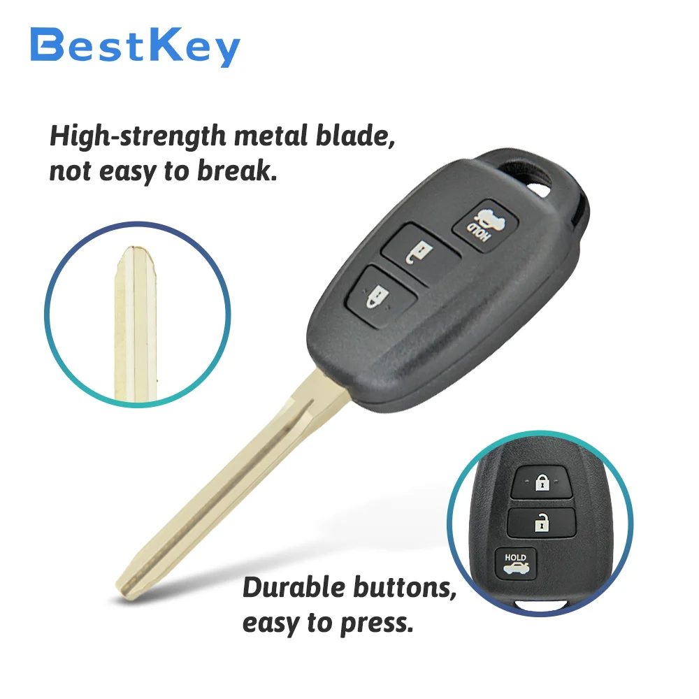 Best Key Precision Molded Flip Key Shell TOY43 2/3/4 Button For Toyota Camry Corolla RAV4 Highlander Prius Land Cruiser
