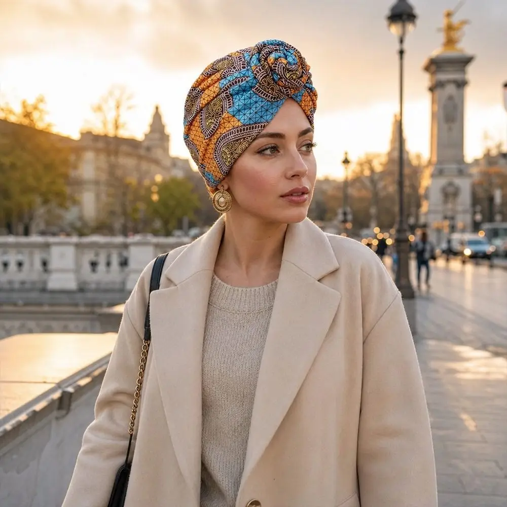 African Print Hijab Caps Knotted Style Wrap Twist Knot Turban Hat Soft Comfortable Elastic Chemo Head Cover All Match Decor