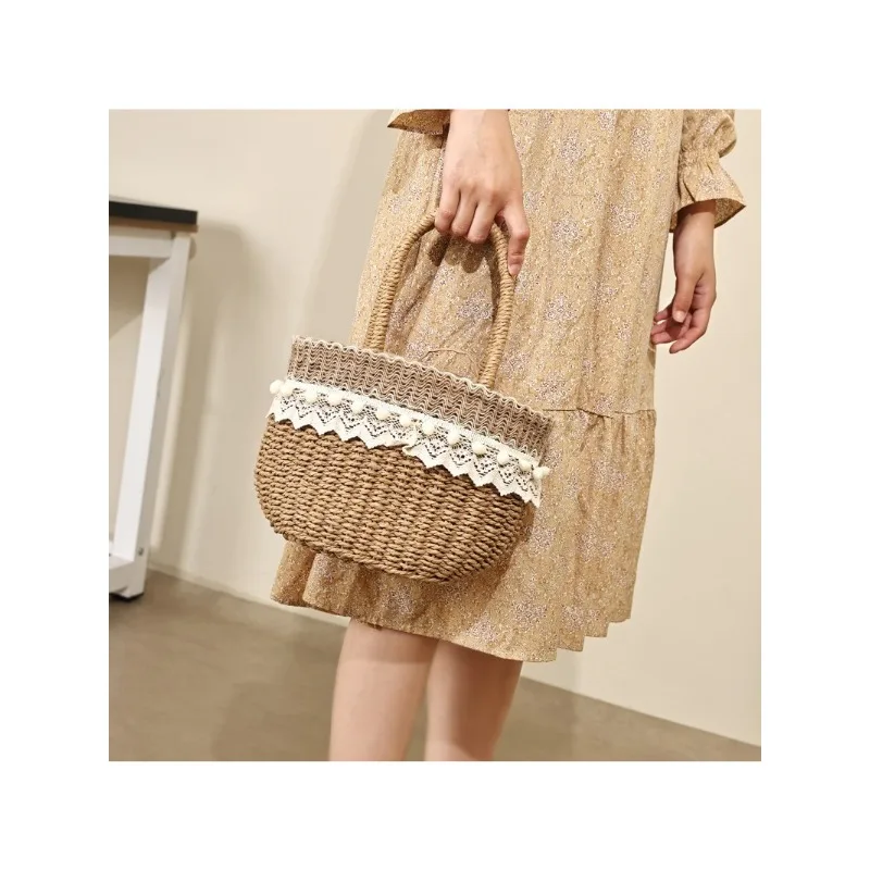 

Летняя сумка-корзина 2026: новая, милая, плетеная, для отпуска, пляжа, дачи, в стиле корзины для овощей, из травы, в форме ведра