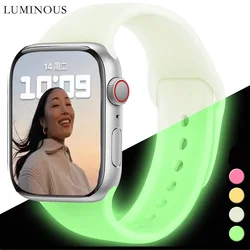 Luminous Silicone Strap For Apple Watch Band Ultra 49mm 8 7 45/41mm Sport Loop Bracelet For Iwatch 6 5 4 Se 44mm 42mm 40mm 38mm