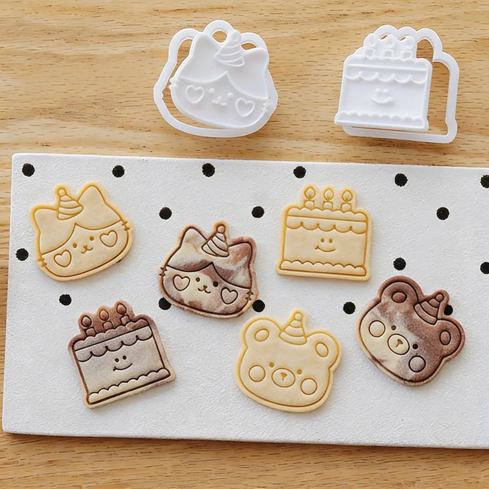 Cartoon Animals Cookie Cutters Birthday Cake Biscuit Mold Stamp Kitchen Baking Pastry Bakeware Dessert Baking Supplies