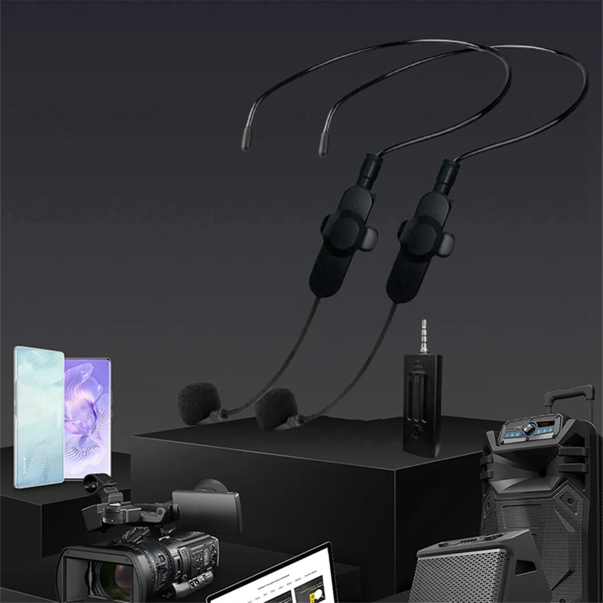 POP-lWireless Microphone Set 2.4G Dual Wireless Headset Mini Portable Microphone Suitable for Karaoke Dual