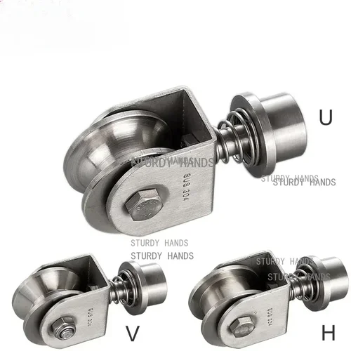 Imagen 2 del producto Rueda de ranura universal giratoria de acero inoxidable 304, resorte de absorción de impacto, rueda de carril de puerta móvil para patio, polea de ranura U/V/H