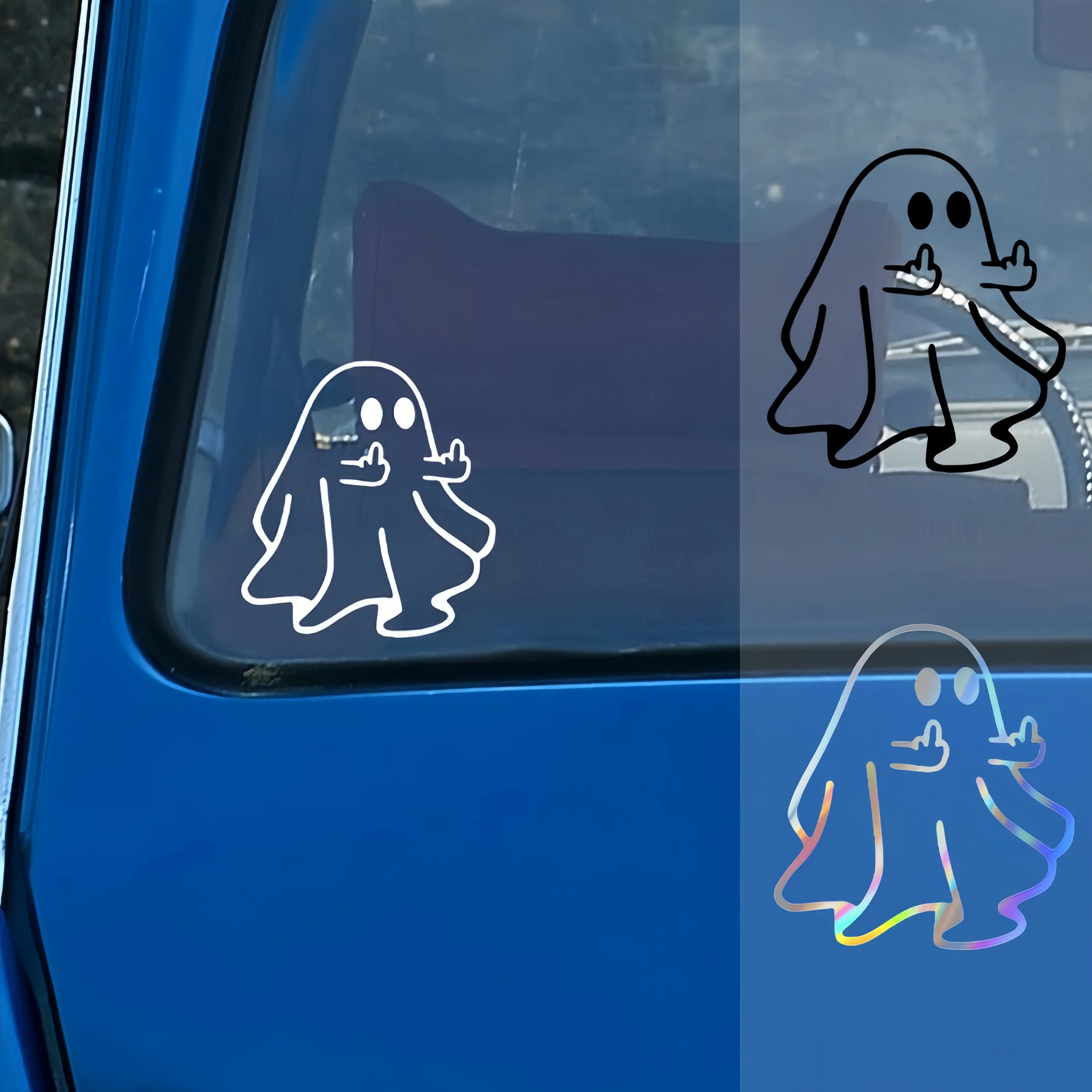 1PC Middle Finger Ghost Waterproof Car Sticker, Halloween Vinyl Decal for Auto Window Trunk Bumper Motorcycle Universal Exterior
