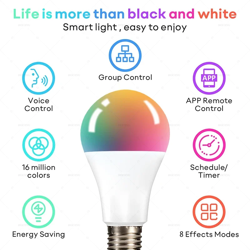 Smart Led Light Bulb Wifi/BLE  Alexa Led Lamp E27 RGB 110V 220V Smart Lamps For Google Assistant Cozylife