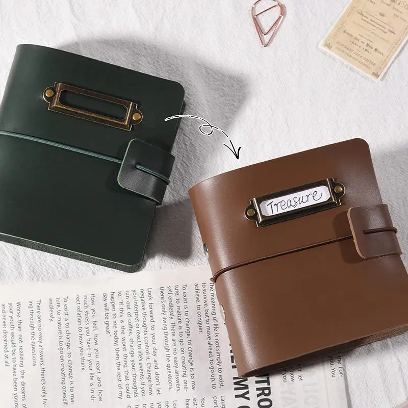 Three Inch Ring Binder Mini Photo Album Vintage PU Leather For Polaroid Pictures Travel Memory Cards Couples Gift