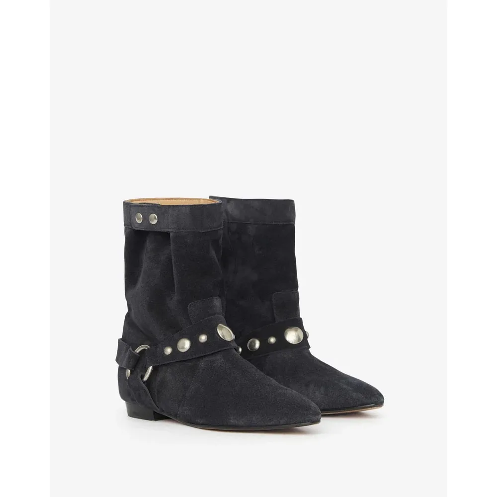 

Stania Boots Woman Black Stania Flat-heeled Boots In Suede Calfskin Leather