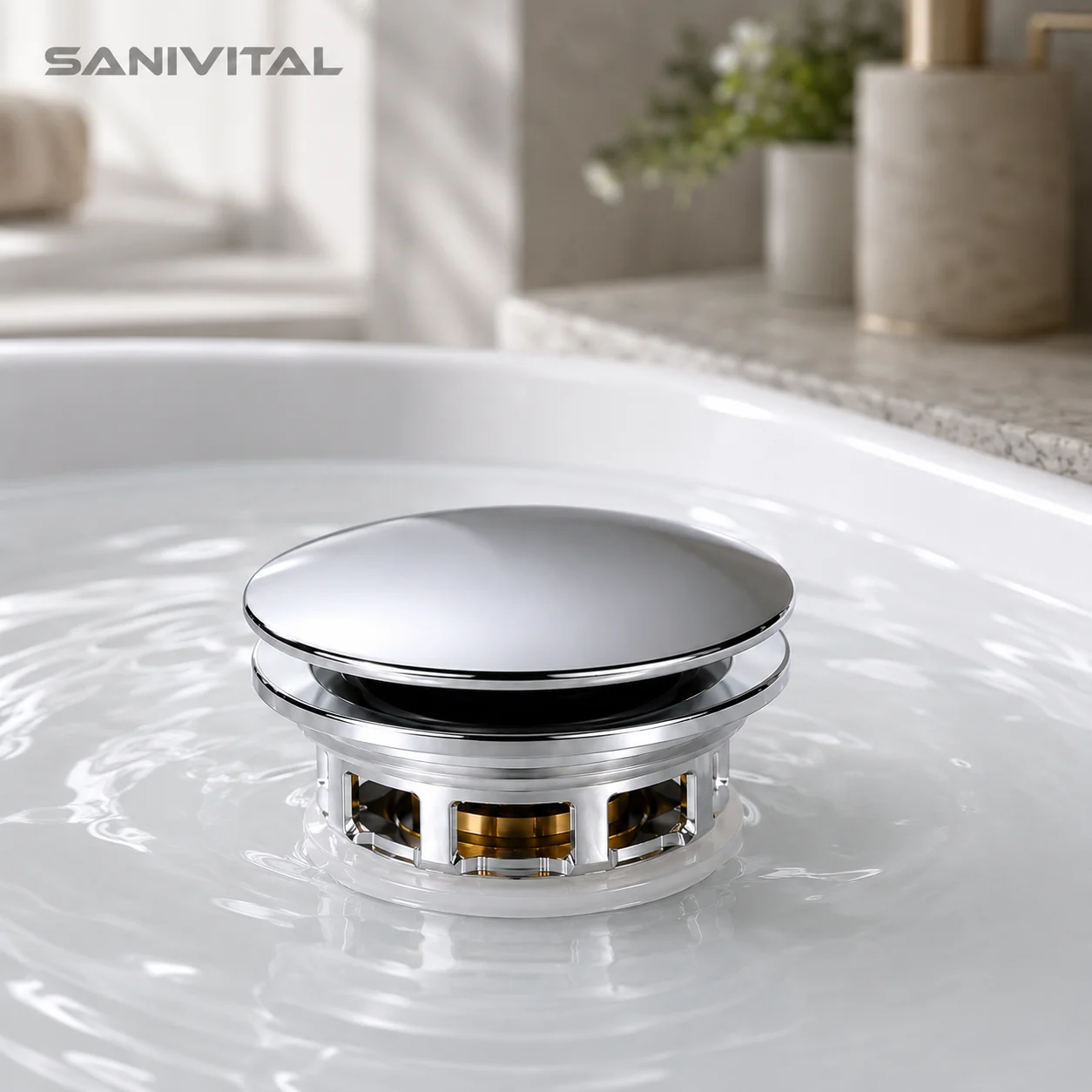 SANIVITAL Universal Basin Pop Up Drain Stopper 40mm Stainless Steel Sink Plug Leak Proof Anti Clog Filter Core