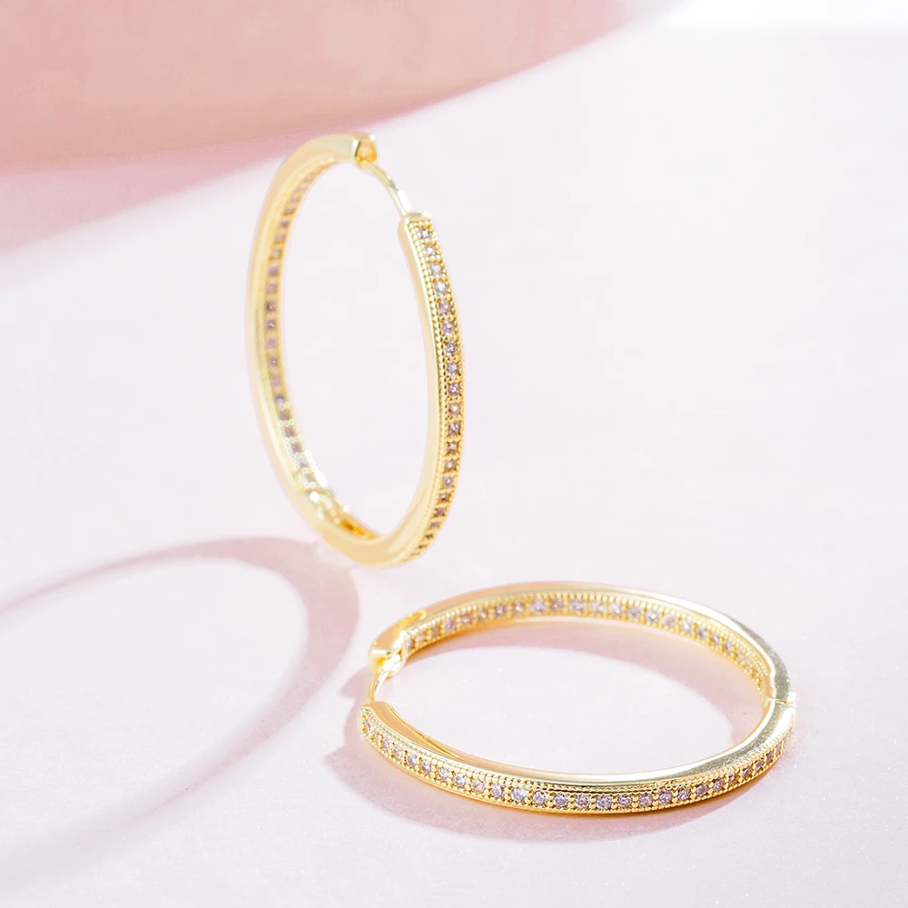 Miniature zircon paved circle hoop earrings exquisitely designed 18K gold plated elegant party fashion jewelry gift