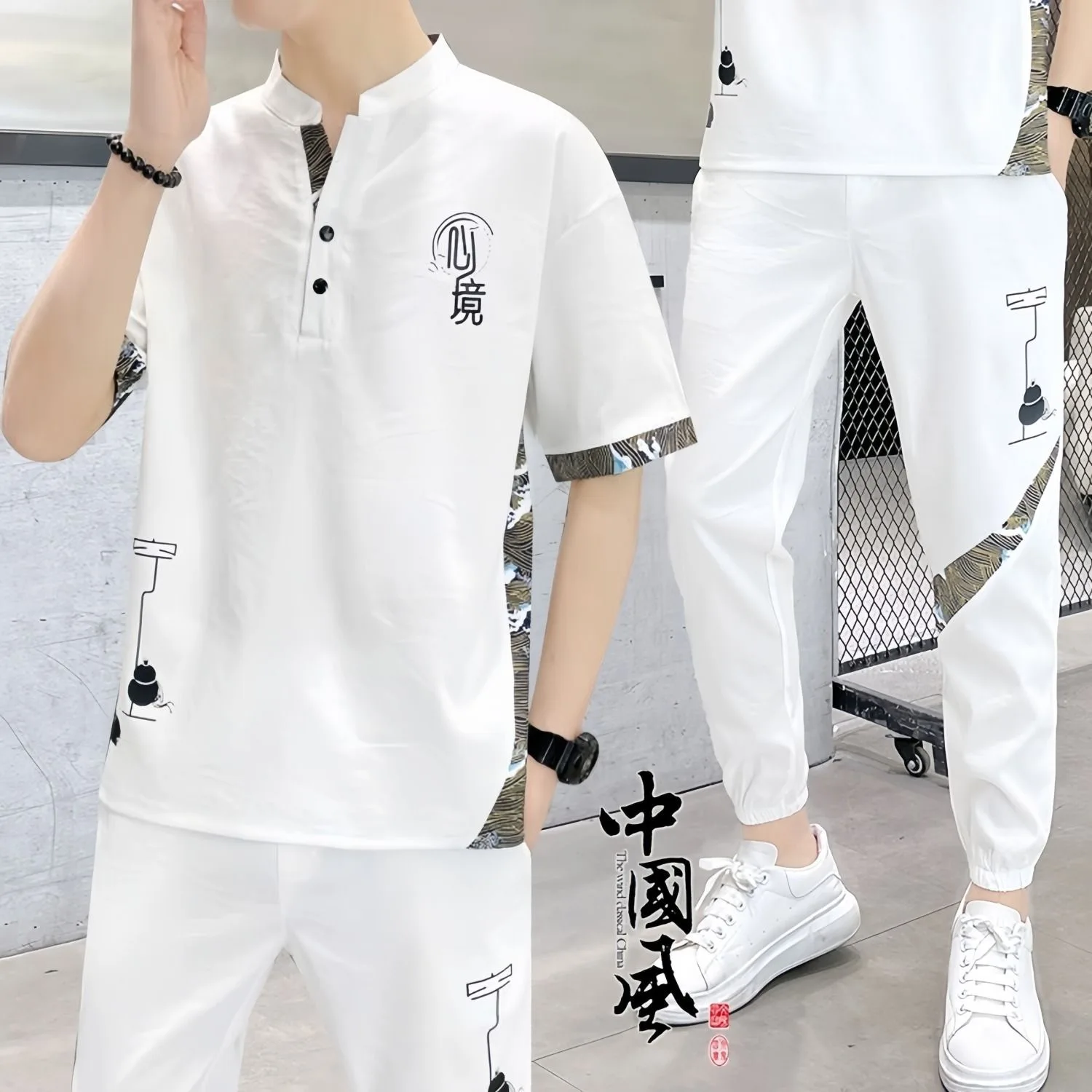 2024 Summer New Fashion Printed Short Sleeve T-shirt Sports Set Men's Casual Relaxed Breathable High Quality Two-Piece Set M-4XL