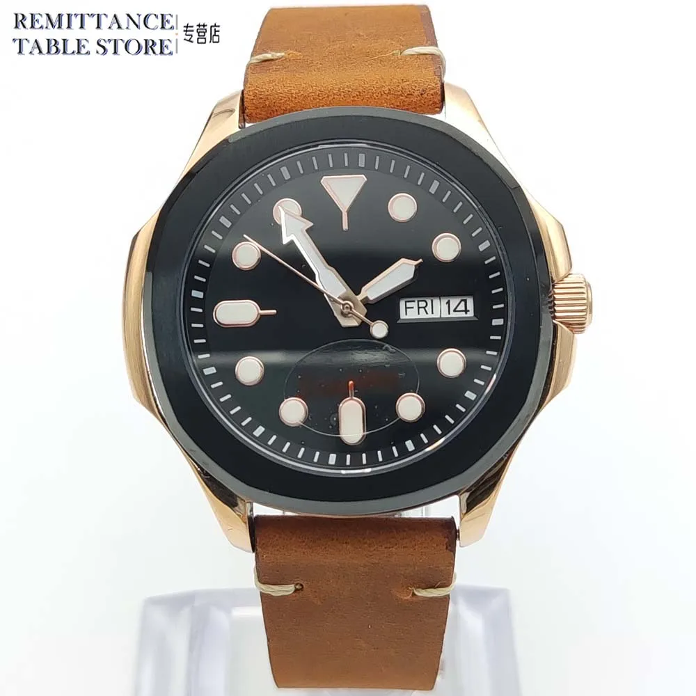 Men's Automatic Mechanical Watch NH36 Movement Colour Blocking Water Resistant Case Leather Strap Sapphire Glass Watch