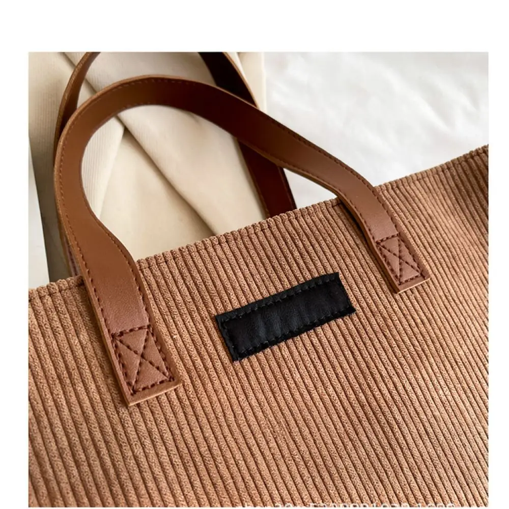 Fashion Corduroy Tote Bag Large Capacity Shoulder Handbag Women Casual Winter Shopping Purse Simple Style Daily