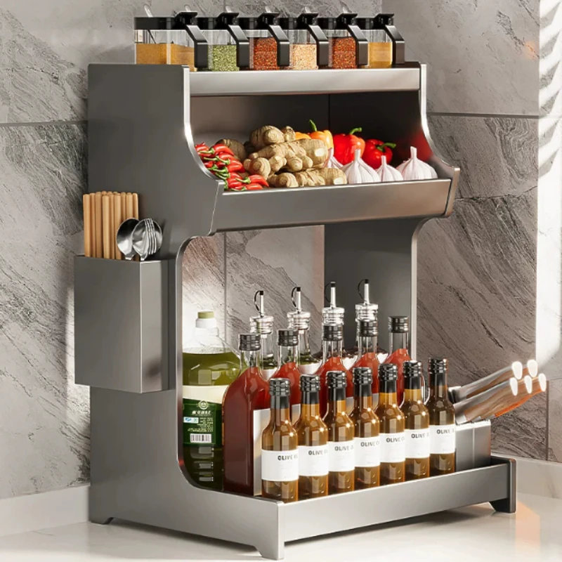 Gun Ash Seasoning Shelf Kitchen Multifunctional Knife Holder Salt Seasoning Tank Countertop Storage Shelf