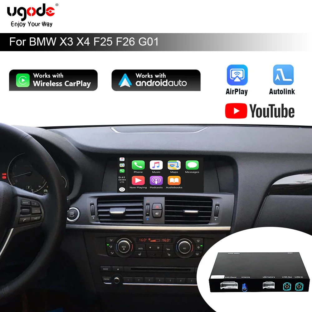 Ugode Wireless CarPlay Android Auto Decoder Box Keep OEM Control for BMW X3 X4 F25 F26 G01 MirrorLink AirPlay Hi-Res Audio DSP