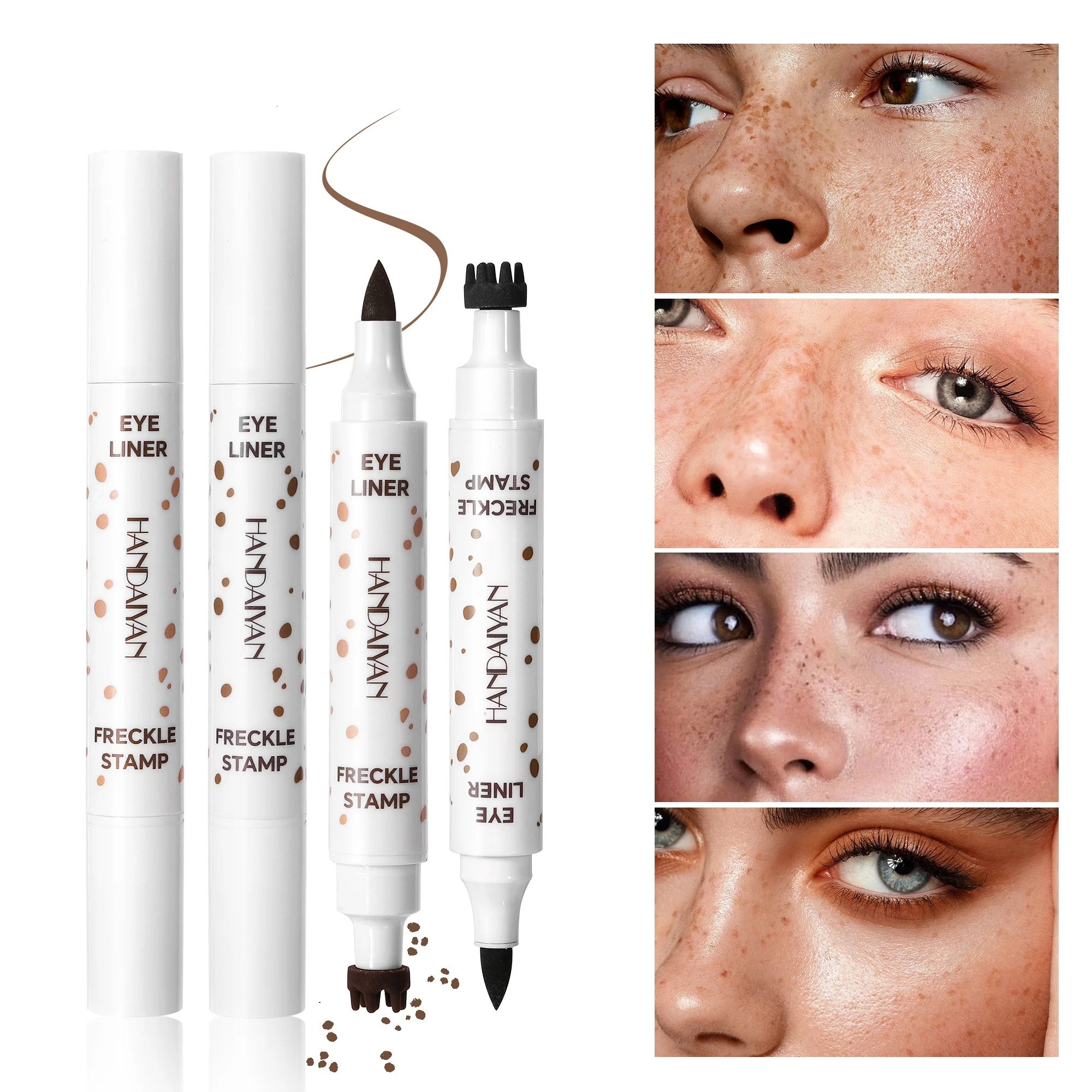 قلم النمش المقاوم للماء ذو نهاية مزدوجة قلم النمش المزيف الطبيعي النابض بالحياة لمظهر دائم قلم نقطة للضوء/البني الداكن