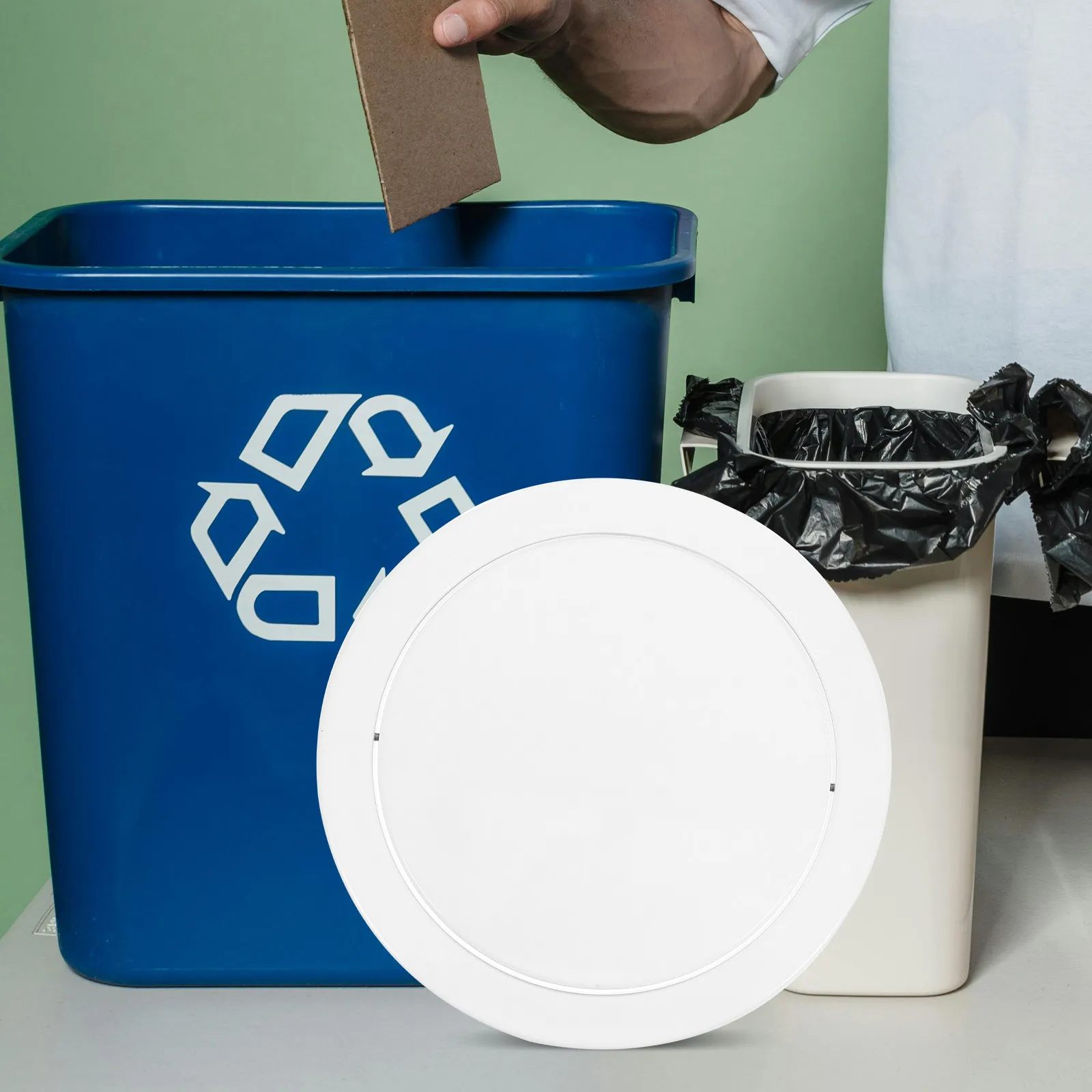 

Premium Stainless Steel Recessed Trash Can Cover for Home Office Kitchen Bathroom Countertop Built-in Swing Lid Embedded Waste