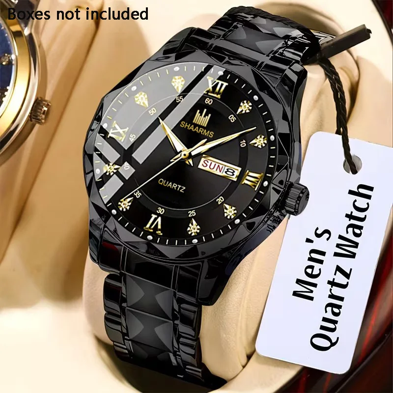 New men's fashionable quartz watch with square dial, perfect for daily commuting and a wedding gift for friends