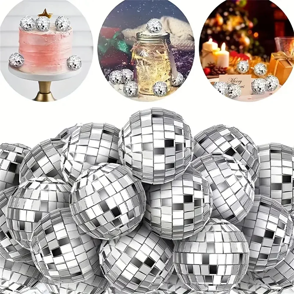 10pcs Mini Disco Ball Ornaments Reflective Glass Silver Baubles for Mardi Gras Disco Party Decor Sparkling Christmas Tree Gift