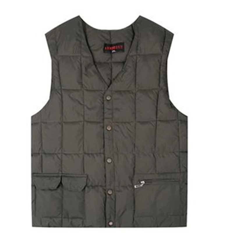 

Male Autumn Winter Down Vest Men Thermal Multi Pocket Waistcoat New White Duck Ultralight Sleeveless Jacket Fashion Stand Collar