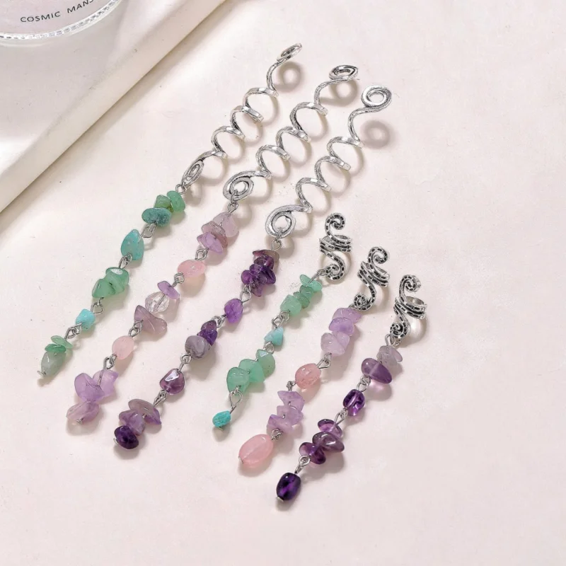 Natural Stone Charms Hair Braid Beads Clip Bohemia Fashion Headwear Hair Braid Decor Styling Braiding Hairpins Braid Accessories