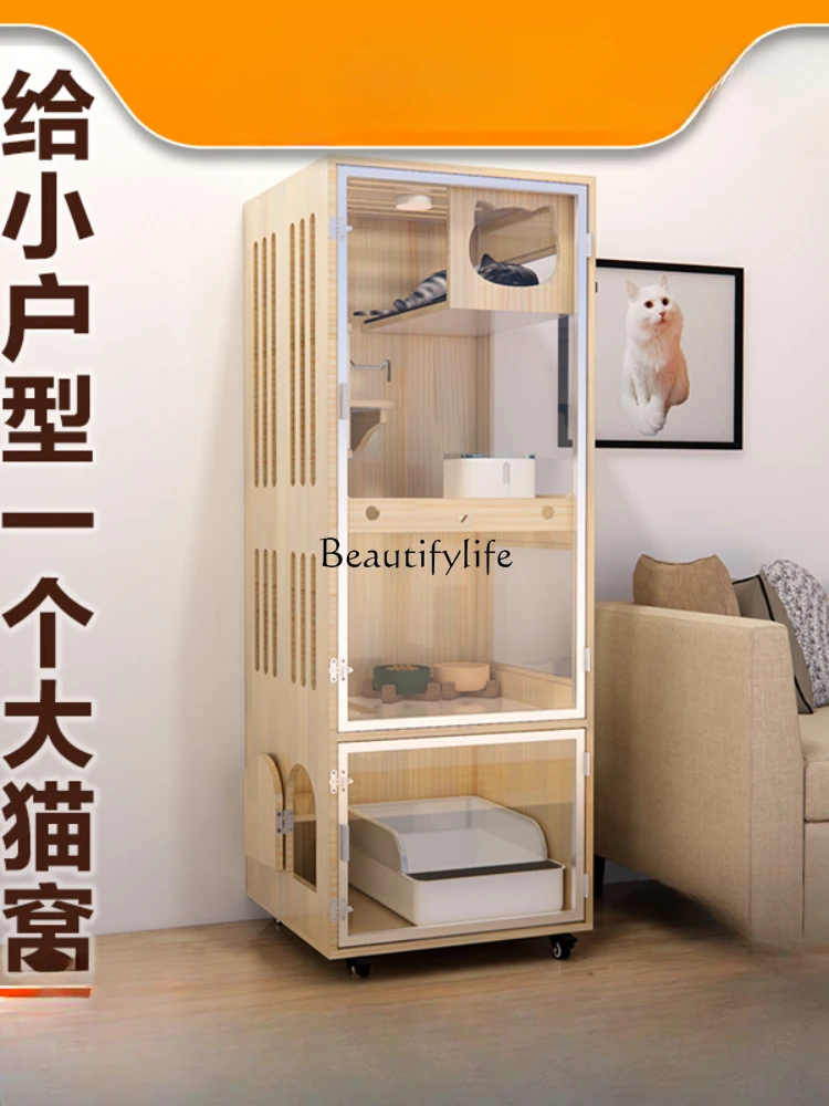 Three-Layer Cat House Solid Wood Villa Double-Layer Cat Nest Pet Independent Toilet