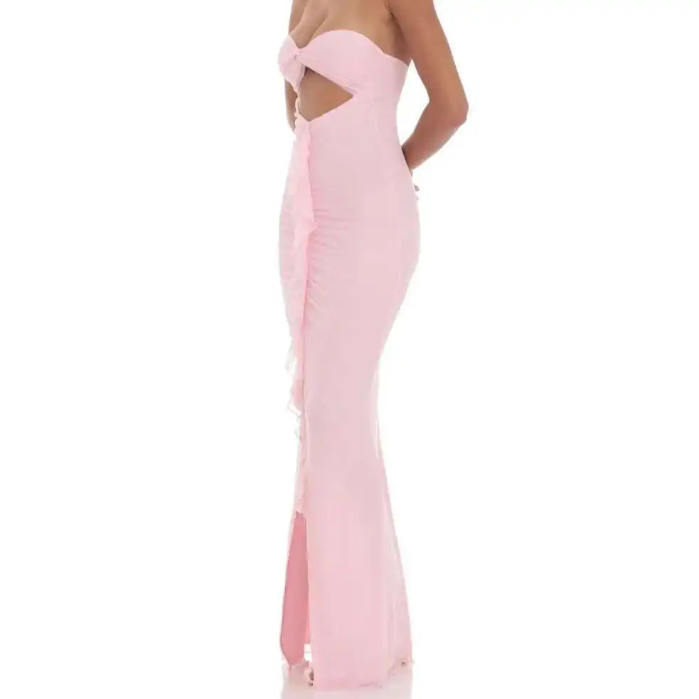 

2025 Style Women's Spring and Summer New Item, Pleated Slit Slim Fit Dress, Backless Sexy Long Dress, Strapless Women Elegant