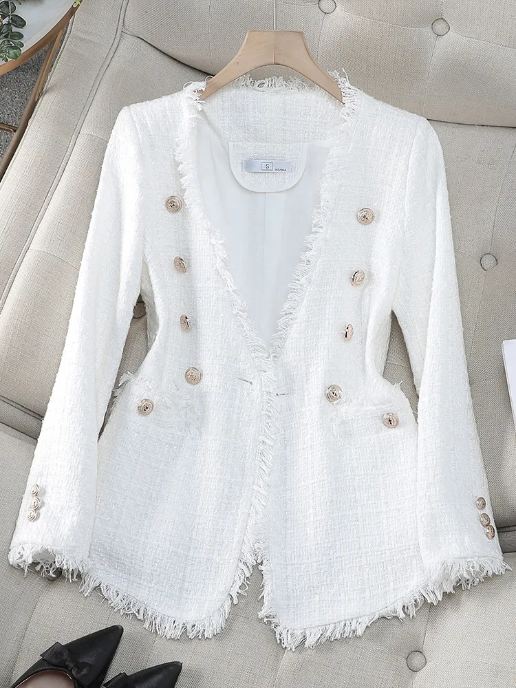 

Женский пиджак2025Осенний новый французский стиль Светский темпераментДвубортный твидовый пиджак