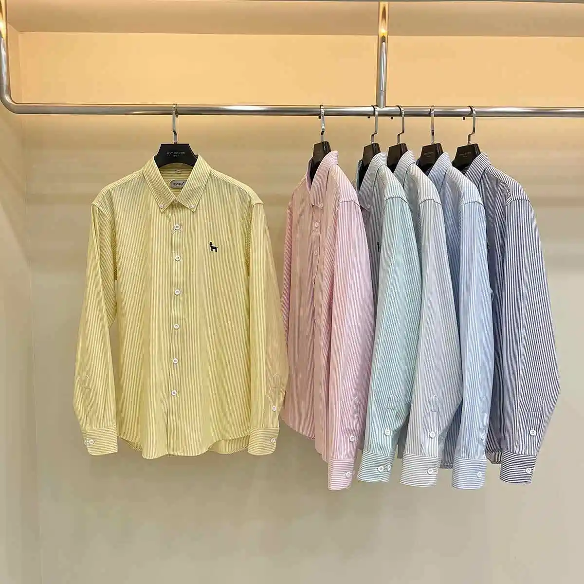 

Oxford Fabric Cotton Long Sleeve Shirt Men's Fashionable Point Collar Vertical Stripes Business Casual Summer Shirt