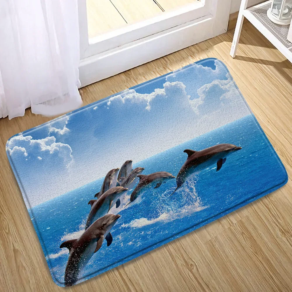 Dolphin Sea Turtle Bath Mats Bathroom Decoration Non-Slip Rugs Entrance Door Mat Ocean Animal Underwater World Doormat Carpet