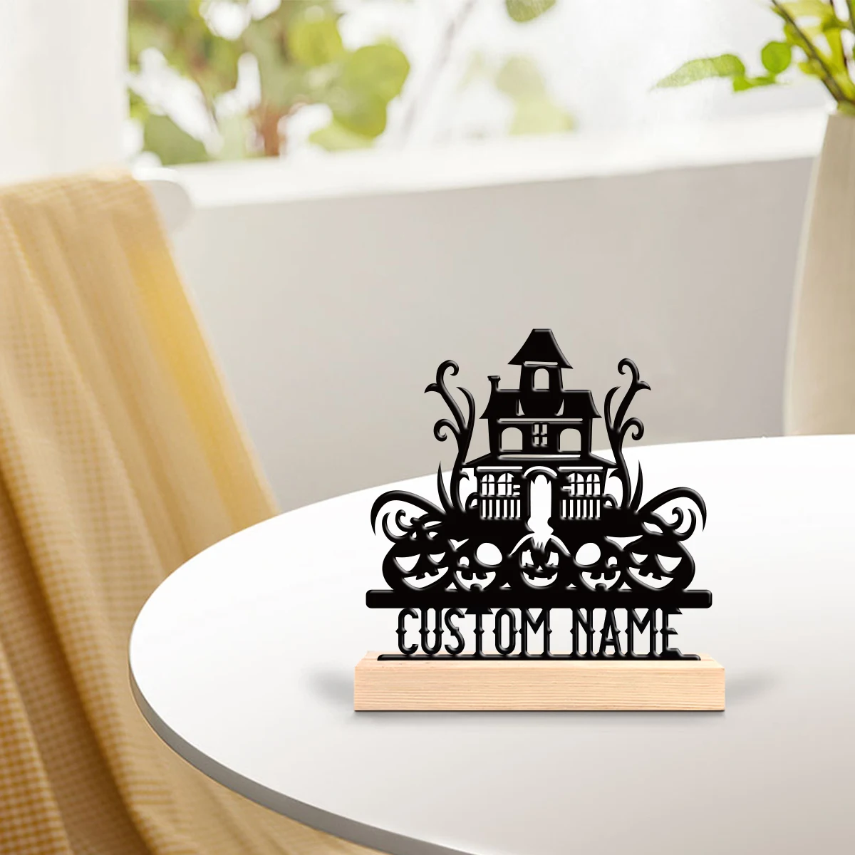1pc Personalized Desktop Metal Ornaments Customizable Content Equipped with A Wooden Base Unique Desktop Decoration Custom Gifts