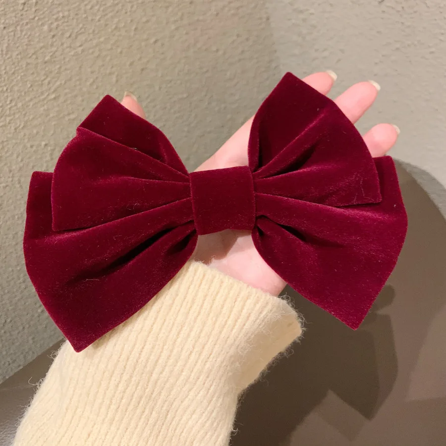 1 Pcs Fashion Velvet Rose Red Bow Barrettes Hair Clips For Women Girls Party Hair Accessories