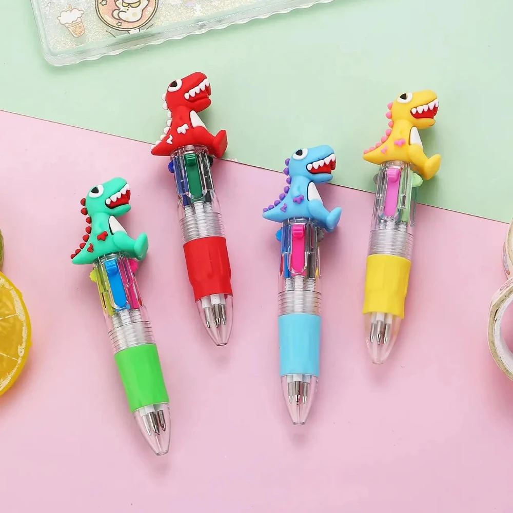 10Pcs/Lot Cartoon Cute Dinosaur Mini 4 Color Ballpoint Pen Kawaii Multicolors Pens School Office Supplies Kids Stationery Gifts