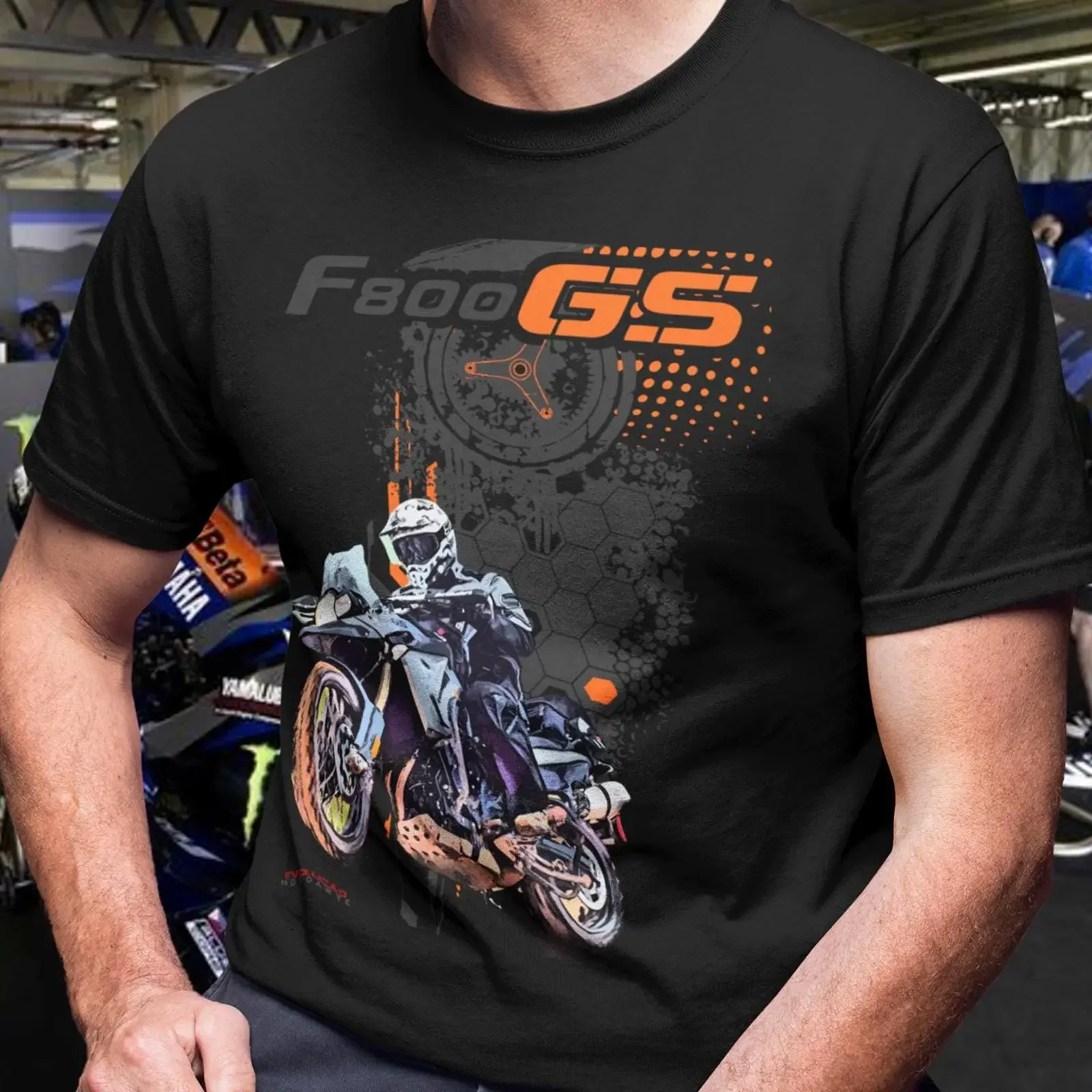 Men's Black F800 GS Motorcycle T Shirt Adventure Biker Riding Orange Grey Motorbike Design vintage Washed graphic homme