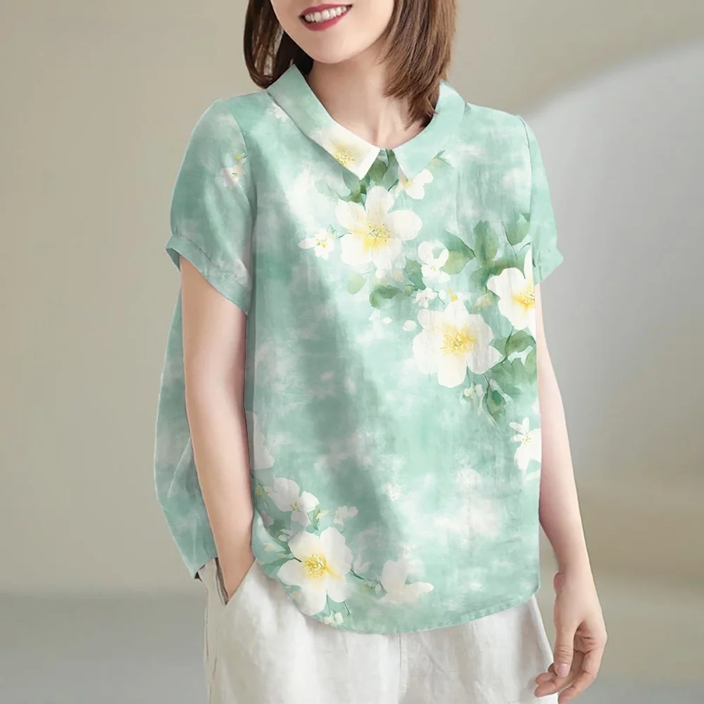 Женская летняя блузка, футболка с цветочным узором, новинка 2025 года, Гавайская блузка с коротким рукавом, модные повседневные пуловеры, женская одежда, топы