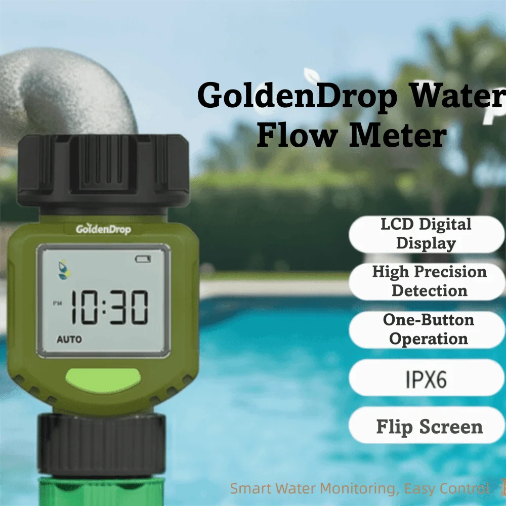 IPX6 Waterproof Digital Water Flow Meter LCD Display Accurate Electronic Water Meter Movable Joint Multifunctional