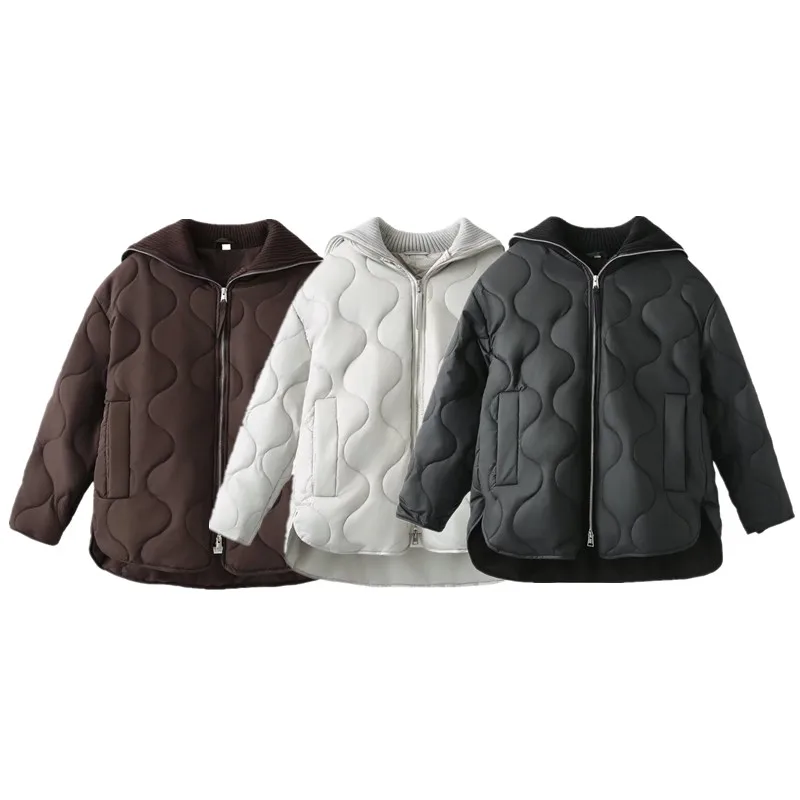 

Winter 2024 Women's Casual Sle Loose Fit Coat Turn-down Collar Versatile Long Sve Cotton Jaet Commute Friendly Zipper ...