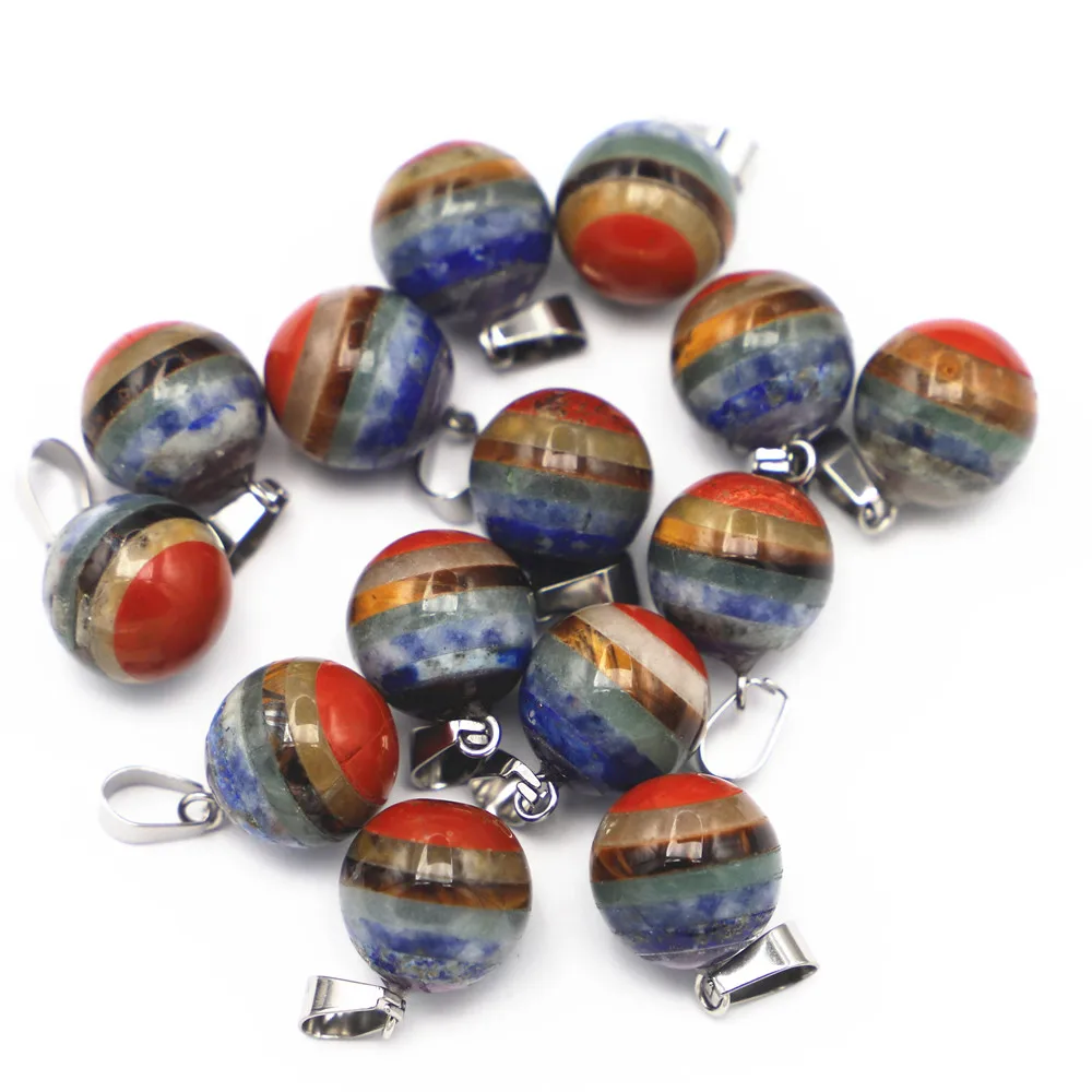 Beautiful Natural Stone 7 Chakras Round Ball Shape Ausgens Pendant 30mm for Fashion Jewelry Making 10pcs Wholesale Free Shipping