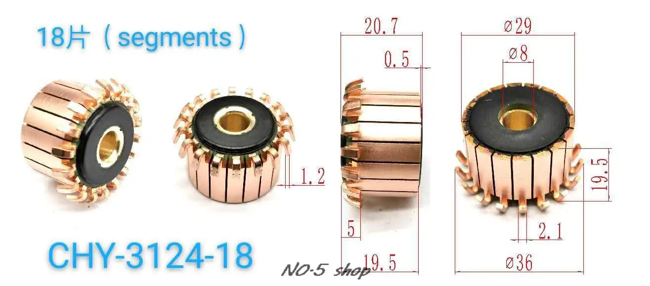 

10Pcs 29x8x19.5(20.7)x18P Copper Bars Electric Motor Commutator CHY-3124-18