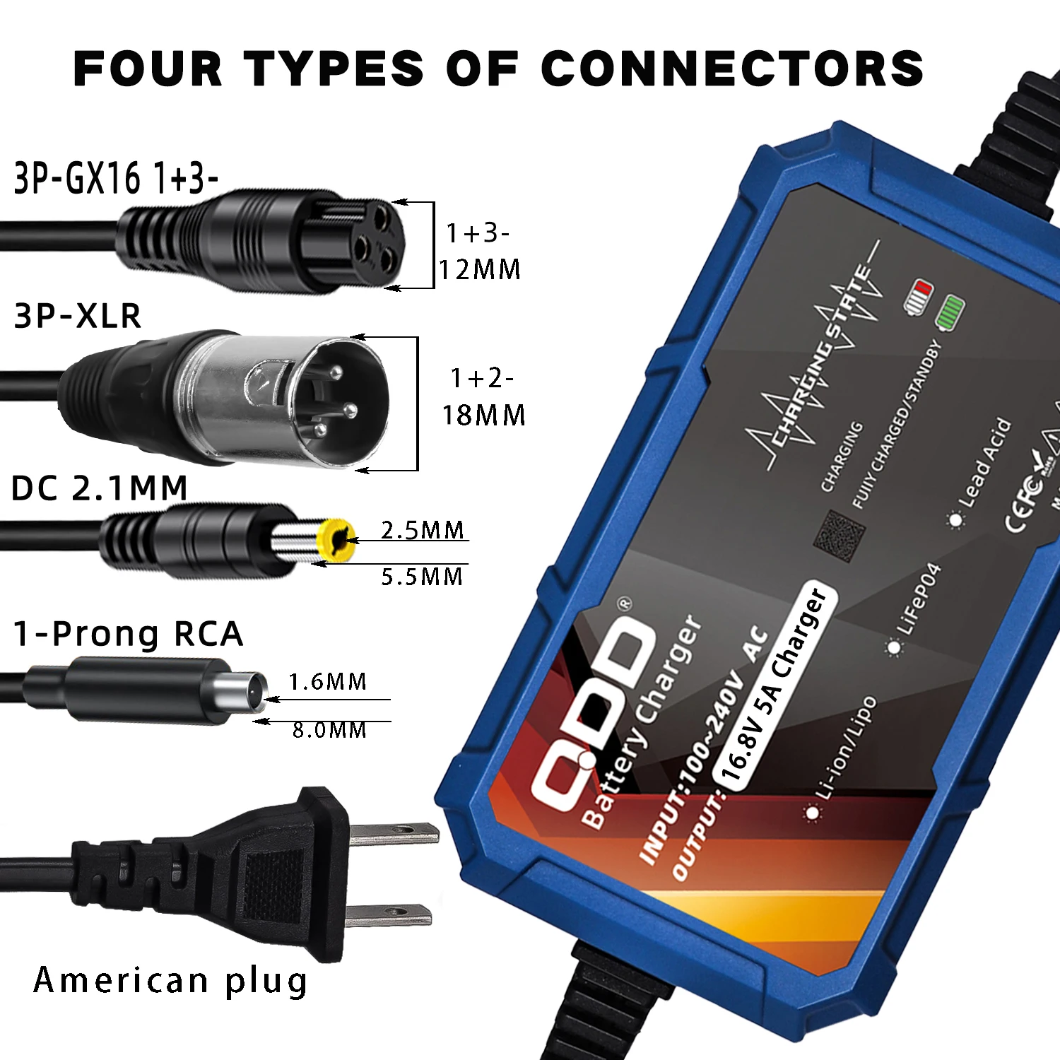 QDD 16.8V 5A 4S lithium battery charger for 14.8V 4Series Li-ion battery pack Charger High quality with DC5.5*2.1mm connector