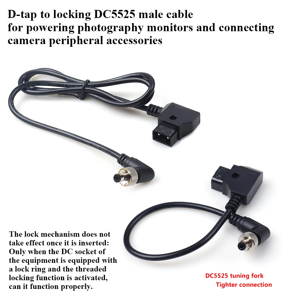D‑Tap to Locking DC5525 90 Degree Power Cable for connecting camera peripheral accessories | black | 17cm/6.7inches 0.91M/3FT