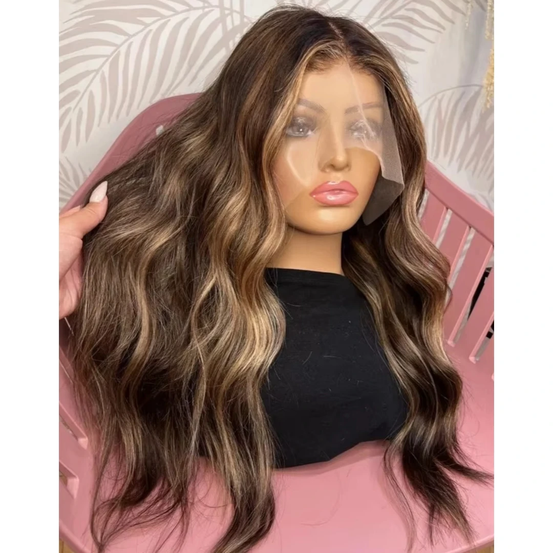

Glueless Wigs Synthetic Hair Highlight Honey Blonde Lace Top Wigs Ombre High Density Beautiful Body Wave Cosplay Wigs Female