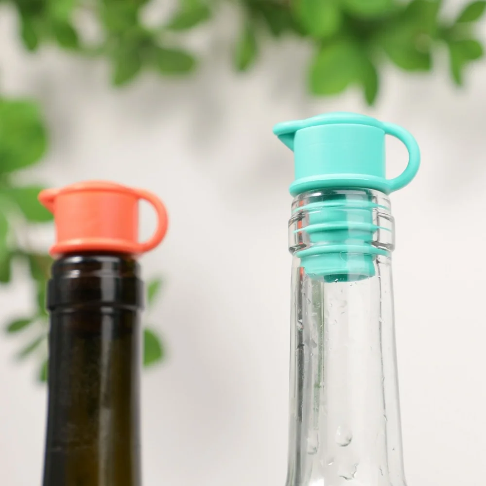 4pcs Silicone Red Wine Bottle Stoppers Vacuum Sealed Sauce Plugs Multi-Functional for Champagne Parties 2 Colors (Green/Orange)
