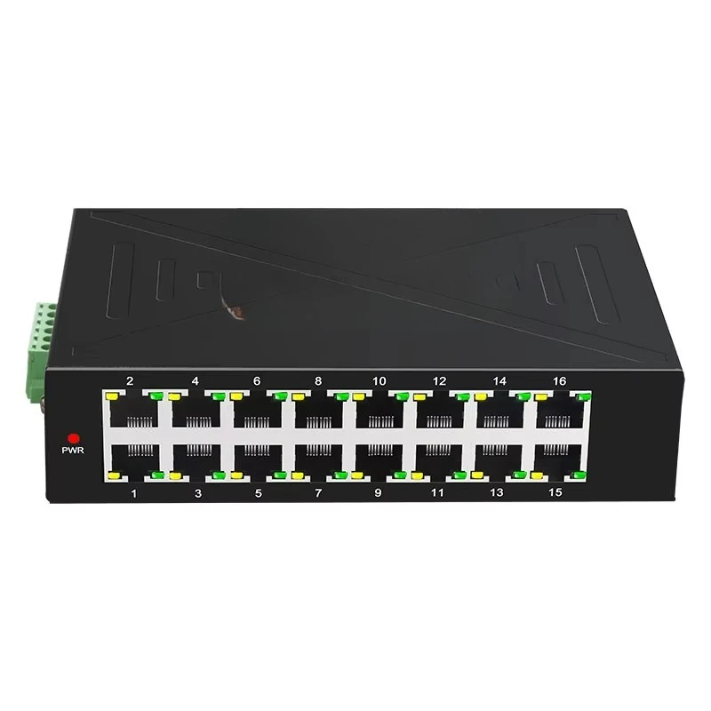 16-Port 10/100M IP30 Industrial Grade Ethernet Switch Hub DC 12v-58v