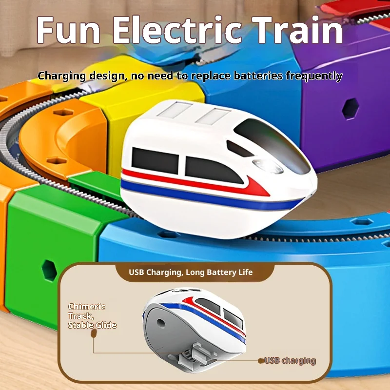Hot 51PCS Magische Spoortrein USB Oplaadbare 3D Bouwsporen Kubusrails STEM Educatief Speelgoed Kerst Verjaardagscadeau
