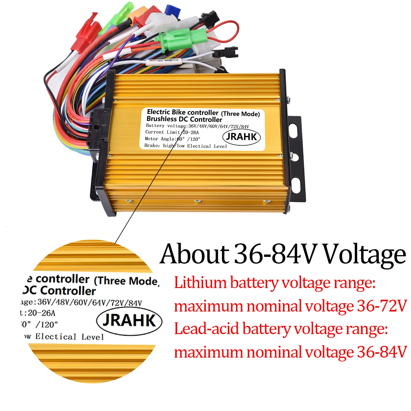 JRAHK 36V 48V 60V 64V 72V 84V E-bike Controller Scooter 400W 500W 600W DC Brushless Motor Speed Parts For Electric Bike