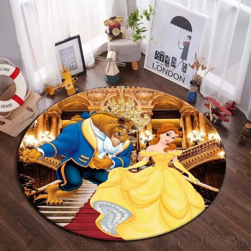 The Beauty and the Beast Rug Round Carpet 80cm Chair Non-slip Floor Mat Crawling Game For Kids Living Room Decor