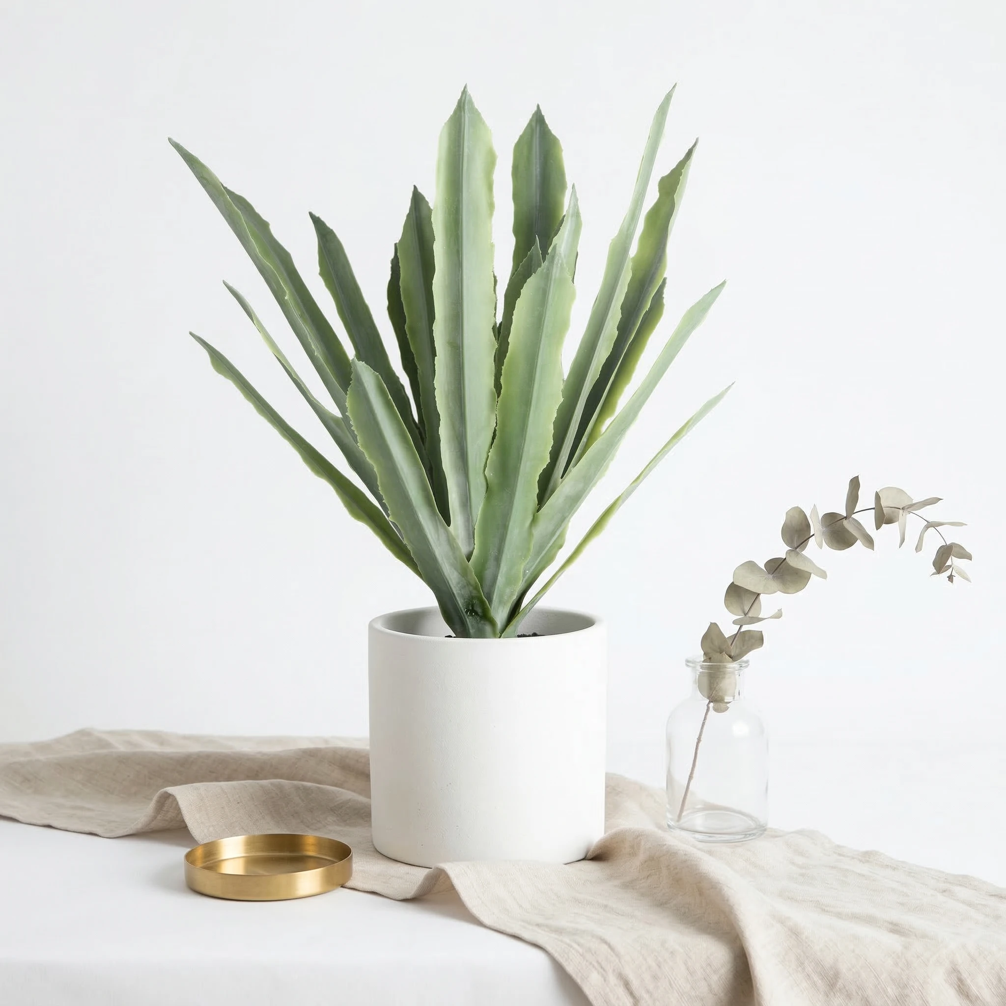 Planta Artificial de Agave em Vaso, Decoração Escandinava para Casa, Decoração Tropical Realista para Mesa e Prateleira, Verdejante para Ambientes Internos