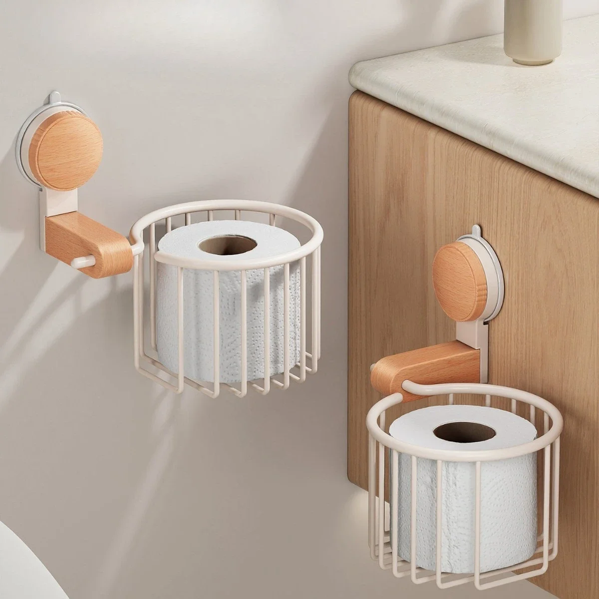 Bathroom Rustic-Style Suction-Cup Toilet Paper Holder (No Drilling Required) for Toilet Paper Rolls